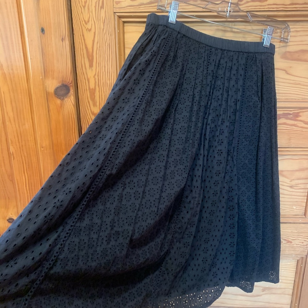 Sundance Black Eyelet Midi Skirt